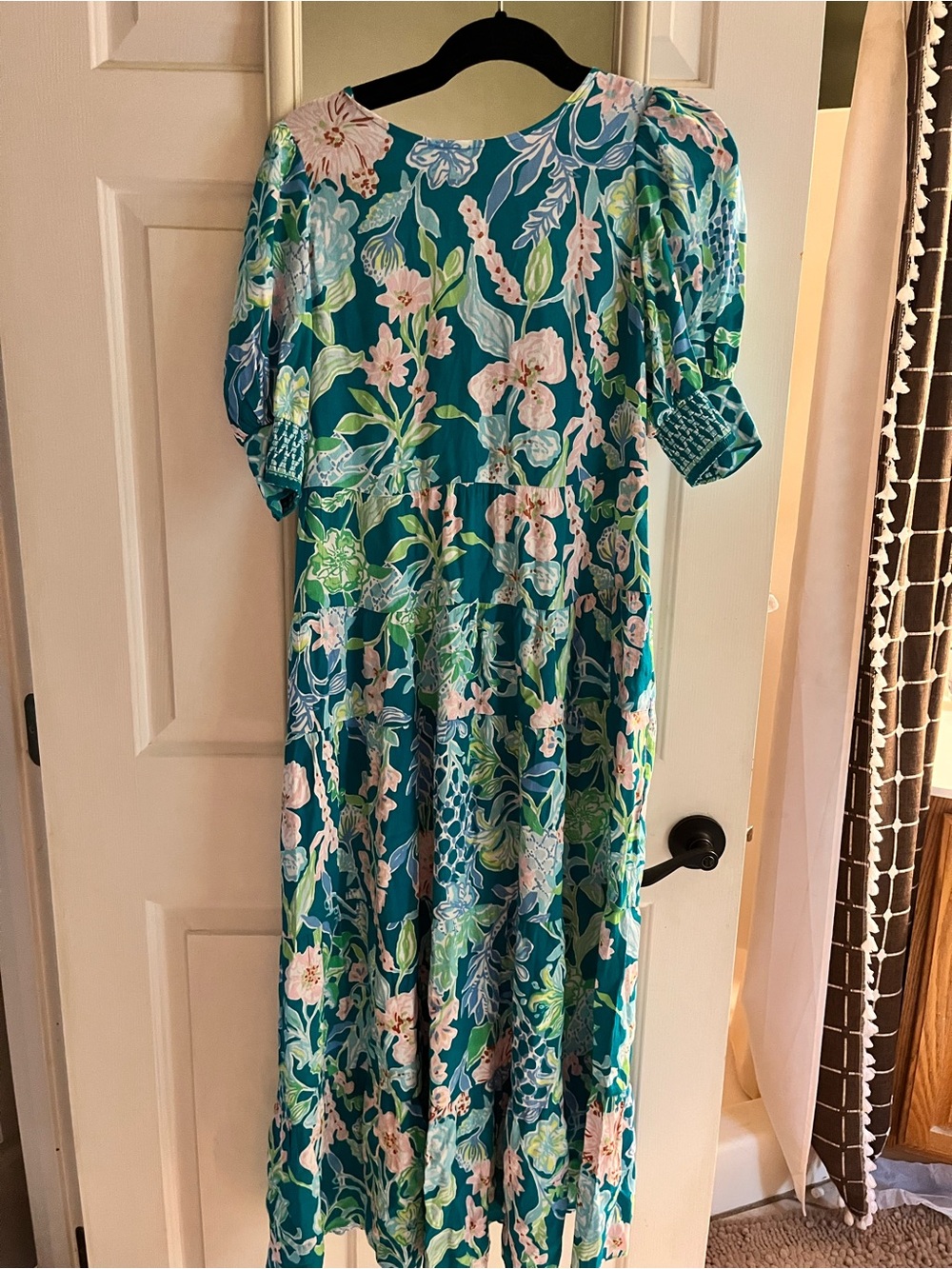 Lilly Pulitzer Teal Floral Maxi Dress with Pink & Green Accents